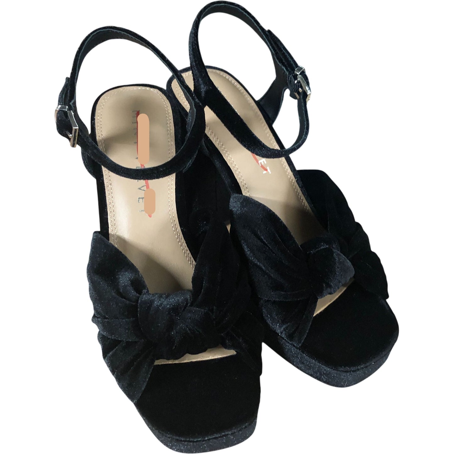 Black Velvet Platform High Heels - Knot Design - Size UK 6