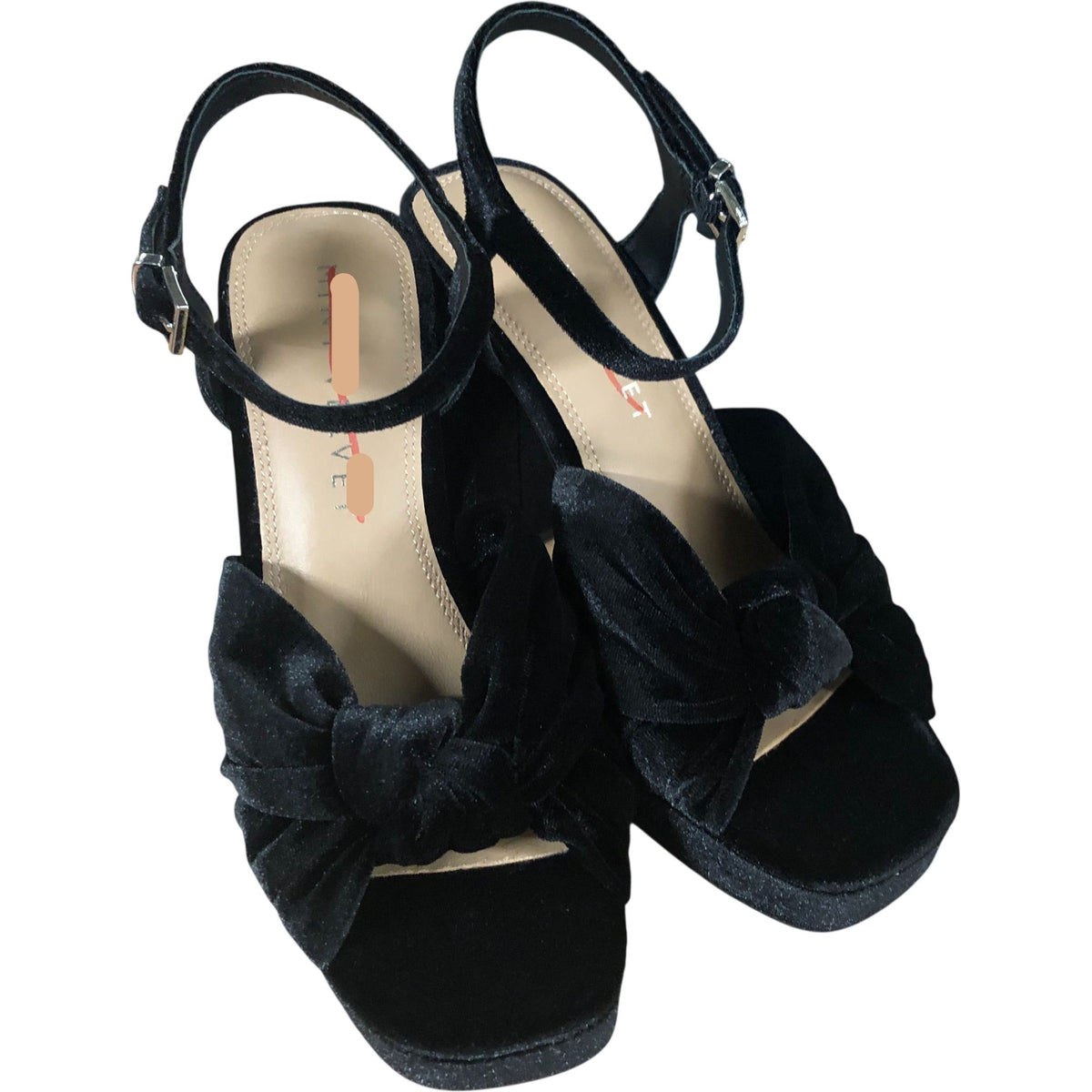 Black Velvet Platform High Heels - Knot Design - Size UK 6