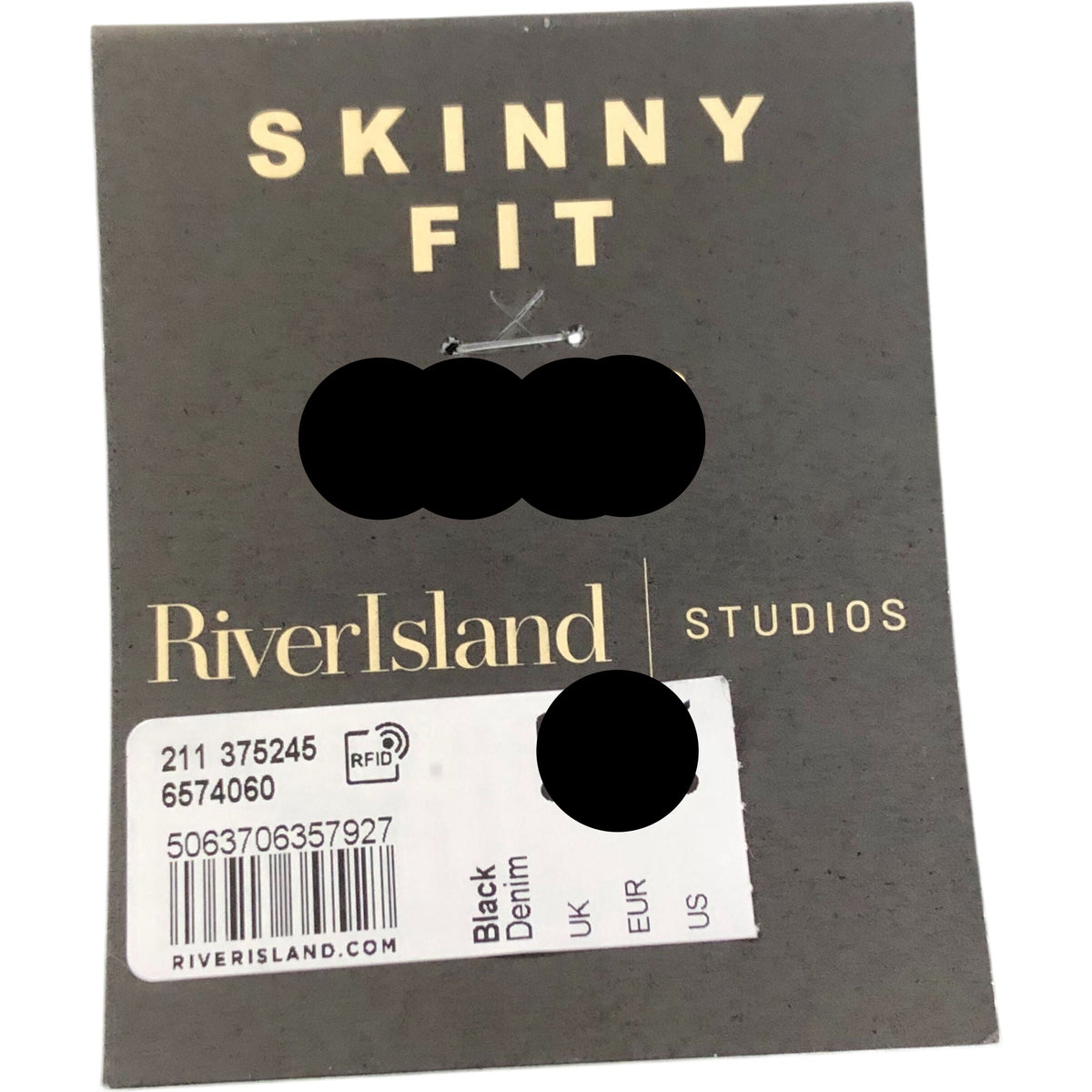 River Island Skinny Fit Men's Black Cargo Trousers Denim