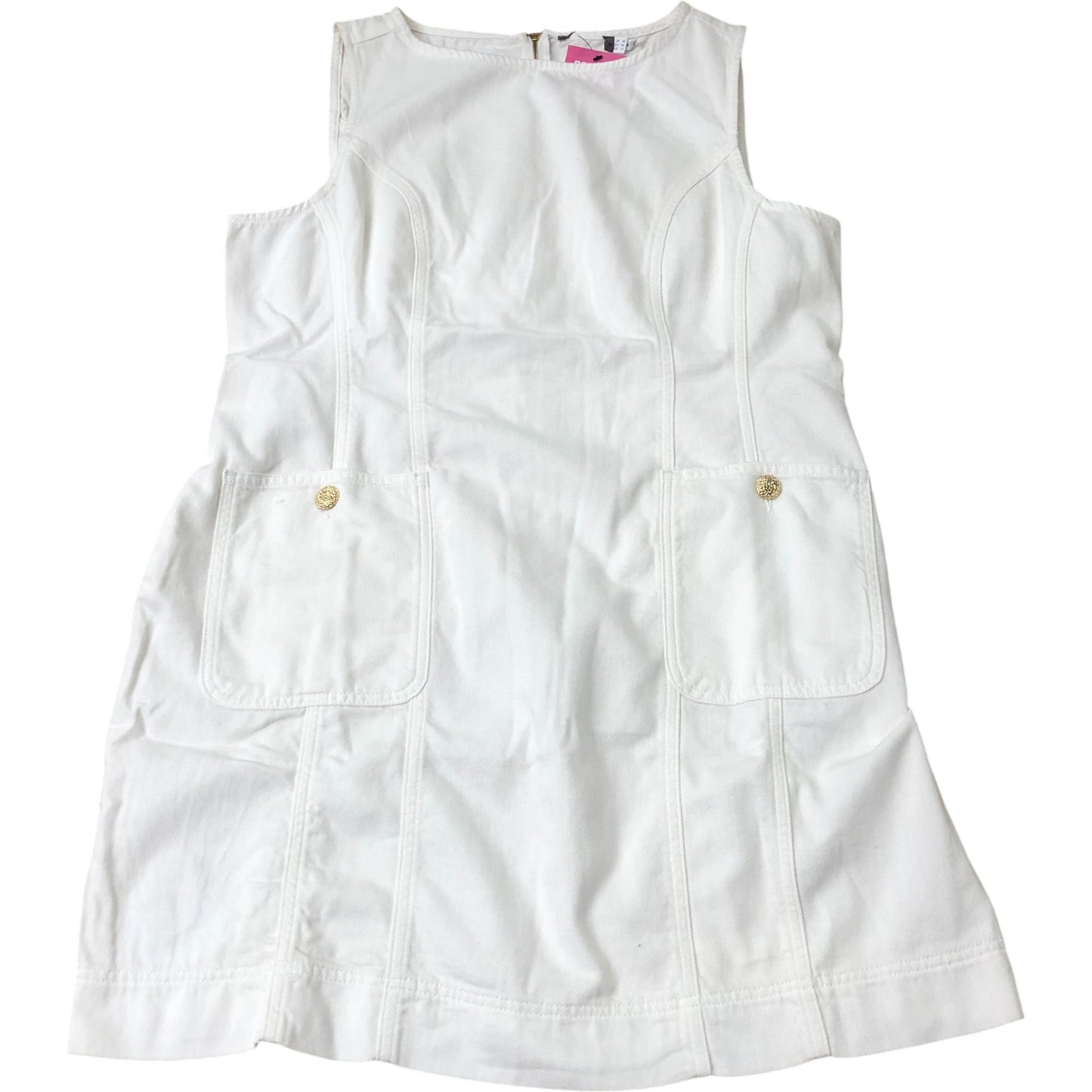 White Denim Shift Mini Dress With Pockets Size 18
