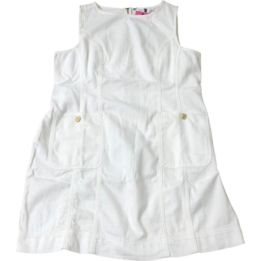 White Denim Shift Mini Dress With Pockets Size 18