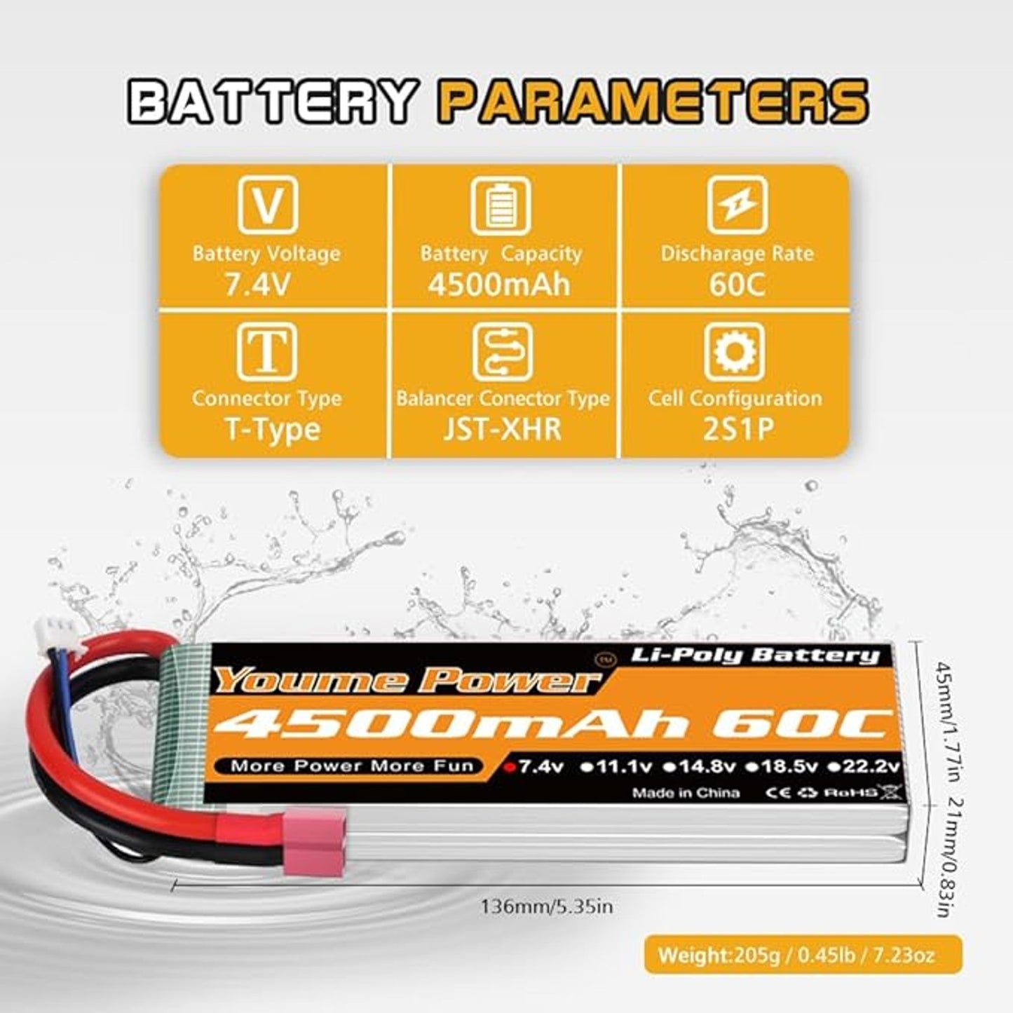 YOUME POWER 4500mAh 60C LiPo Battery High Voltage Compatible RC Models