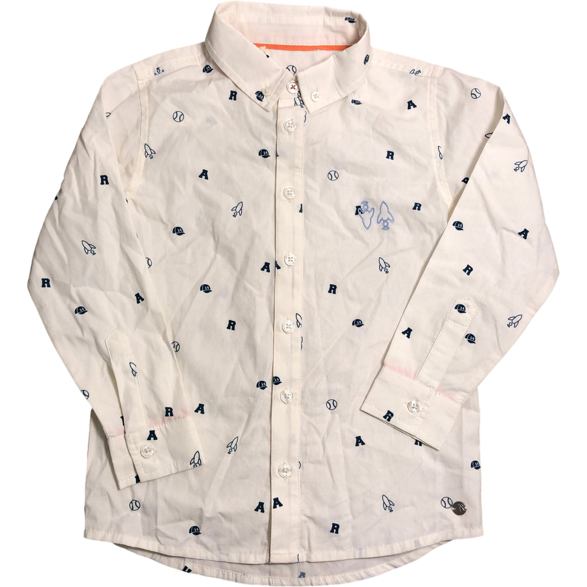 Boys White Long Sleeve Shirt 6 Years Rocket Baseball Print