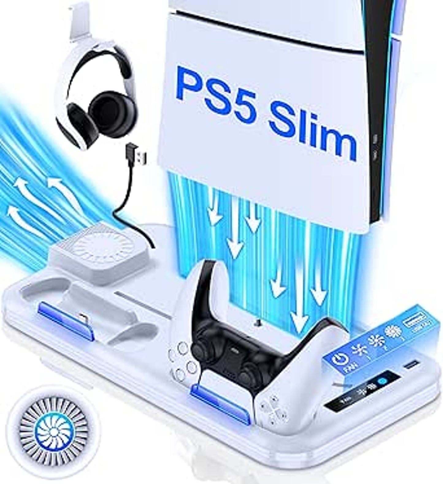 HEYLICOOL PS5 Slim Stand and Cooling Station with Dual Controller Charging