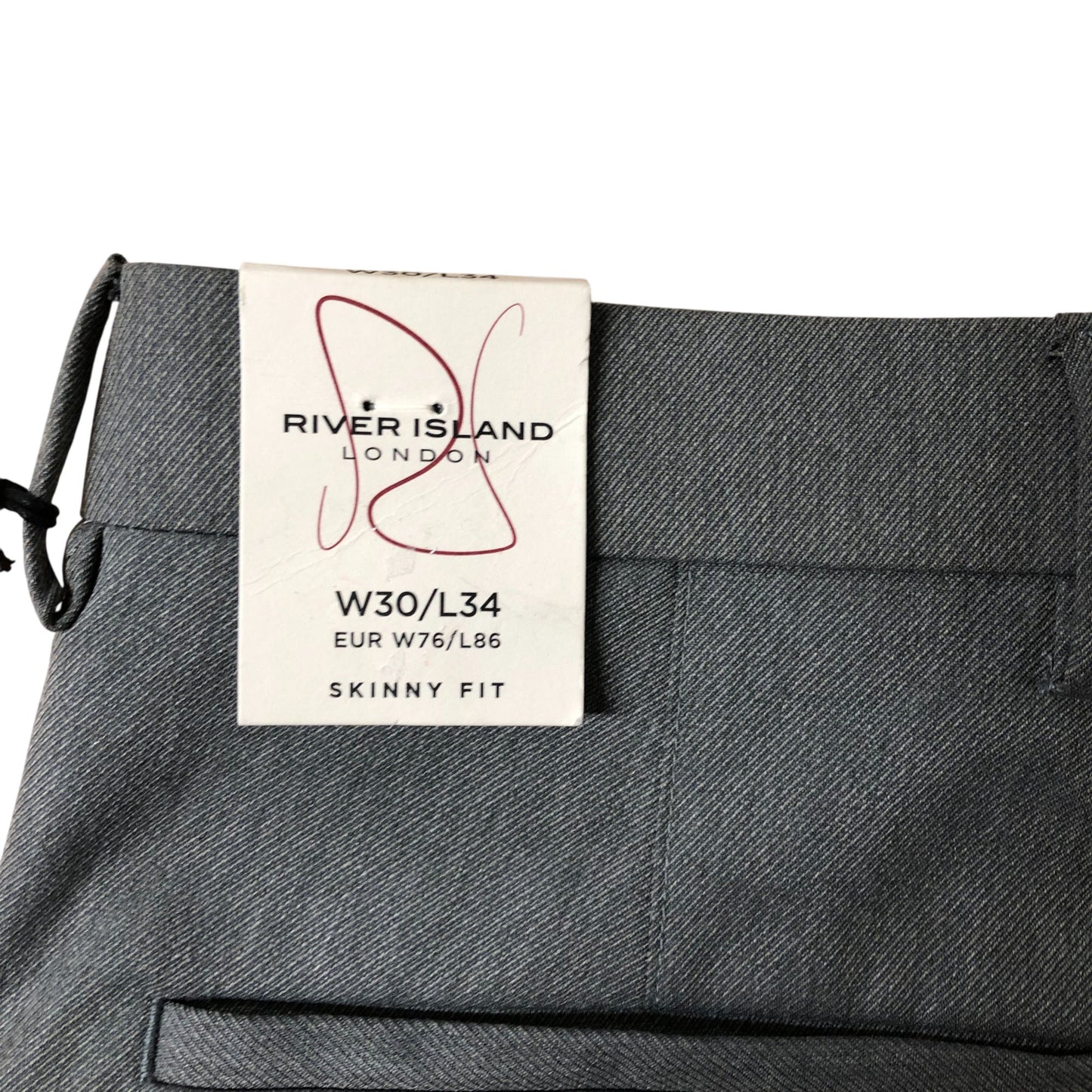 River Island W30 L34 Skinny Fit Trousers Men's Grey Casual Fashion