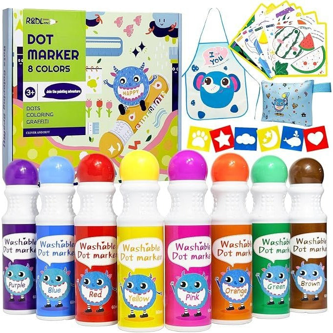 R&D Lanci Dot Marker Set 8 Colours Easy Washable Dots Colouring Adventure