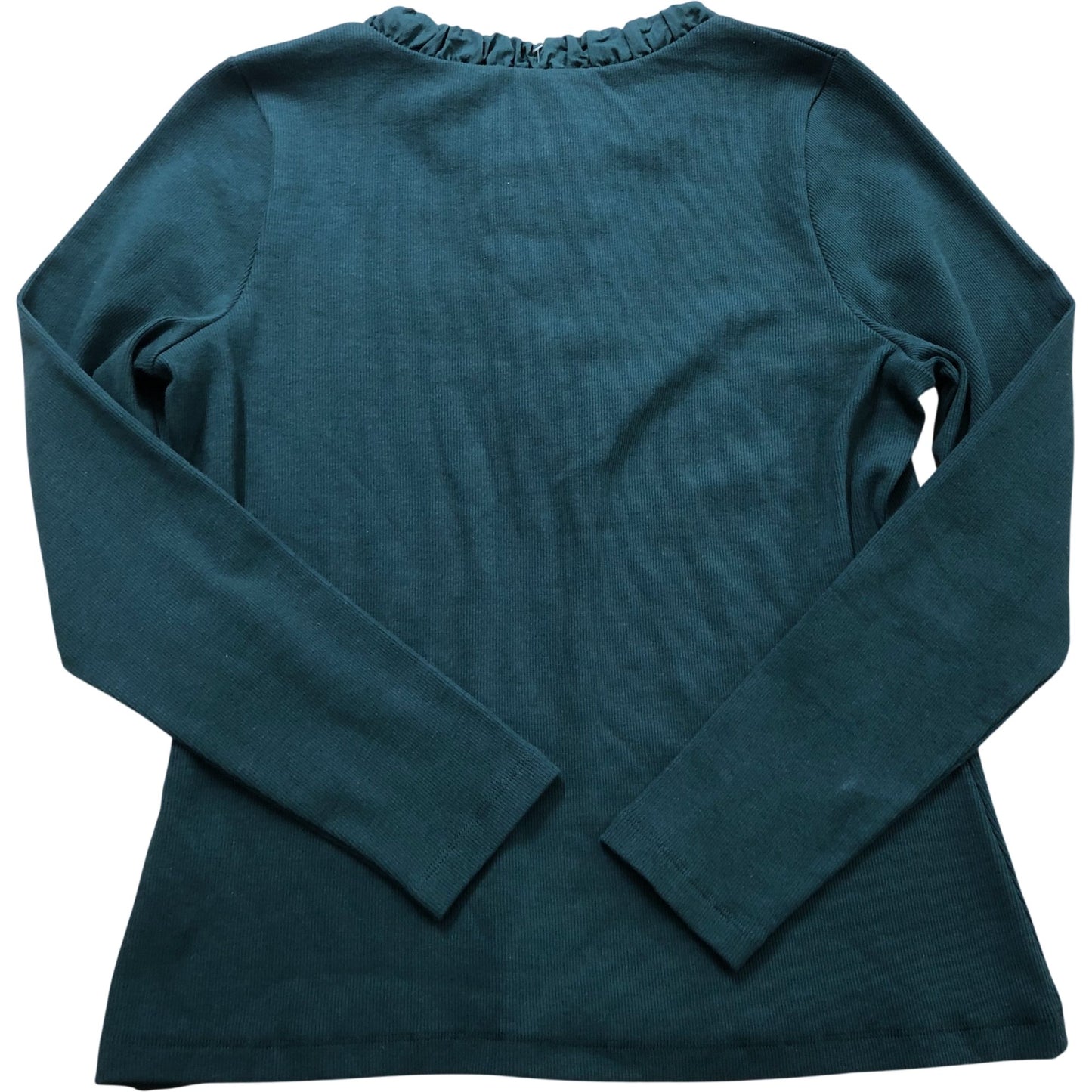 Ruffled Top Long Sleeve Green Cotton Blend Size L