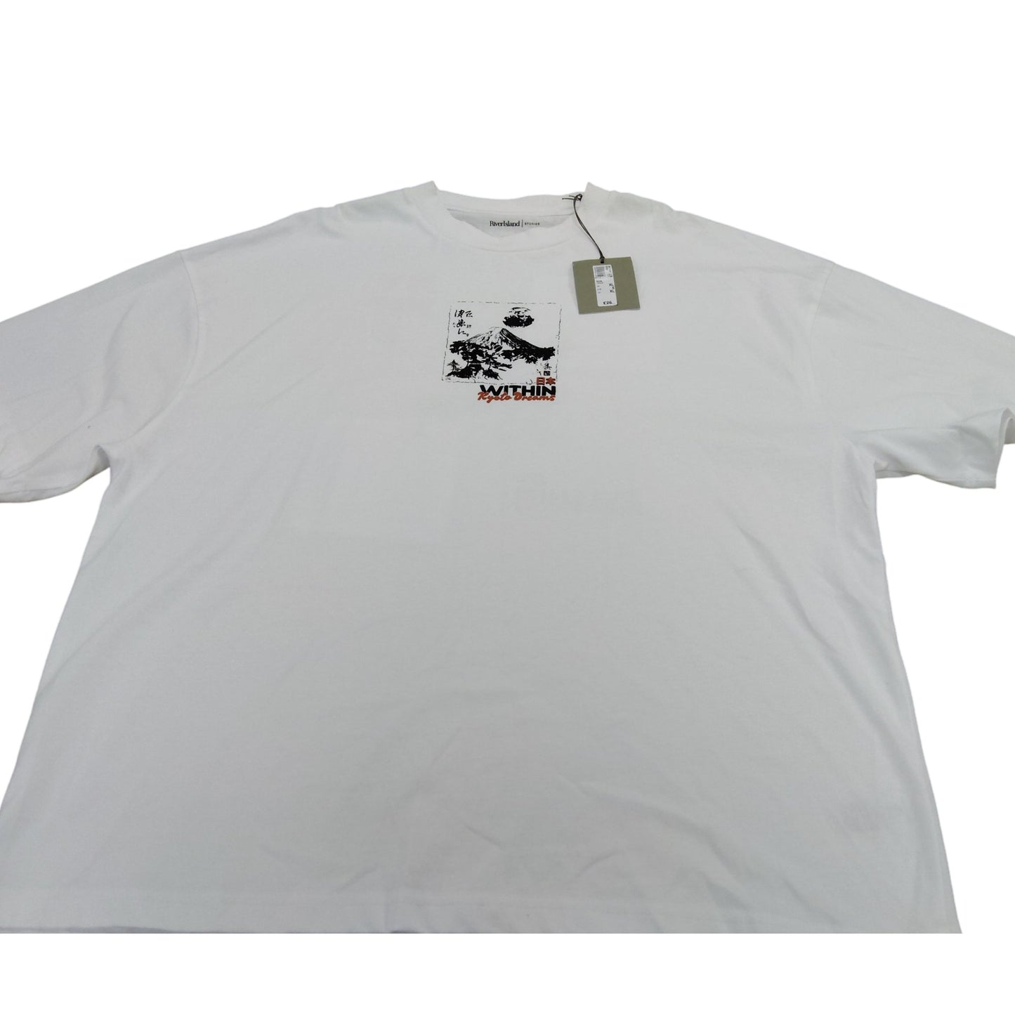 River Island Within Kyoto Dreams T-Shirt XL Men's Oversized Fit White Graphic