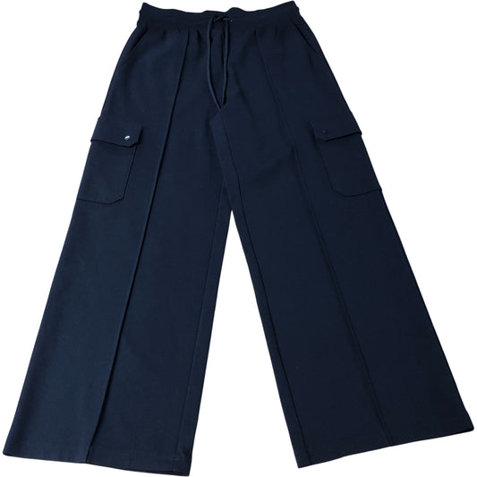 Cargo Trousers UK12 Women's Wide Leg Navy Blue Stretch Viscose