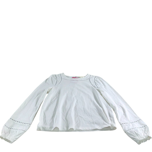 Women's White Long Sleeve Top With Pom Pom Trim UK10