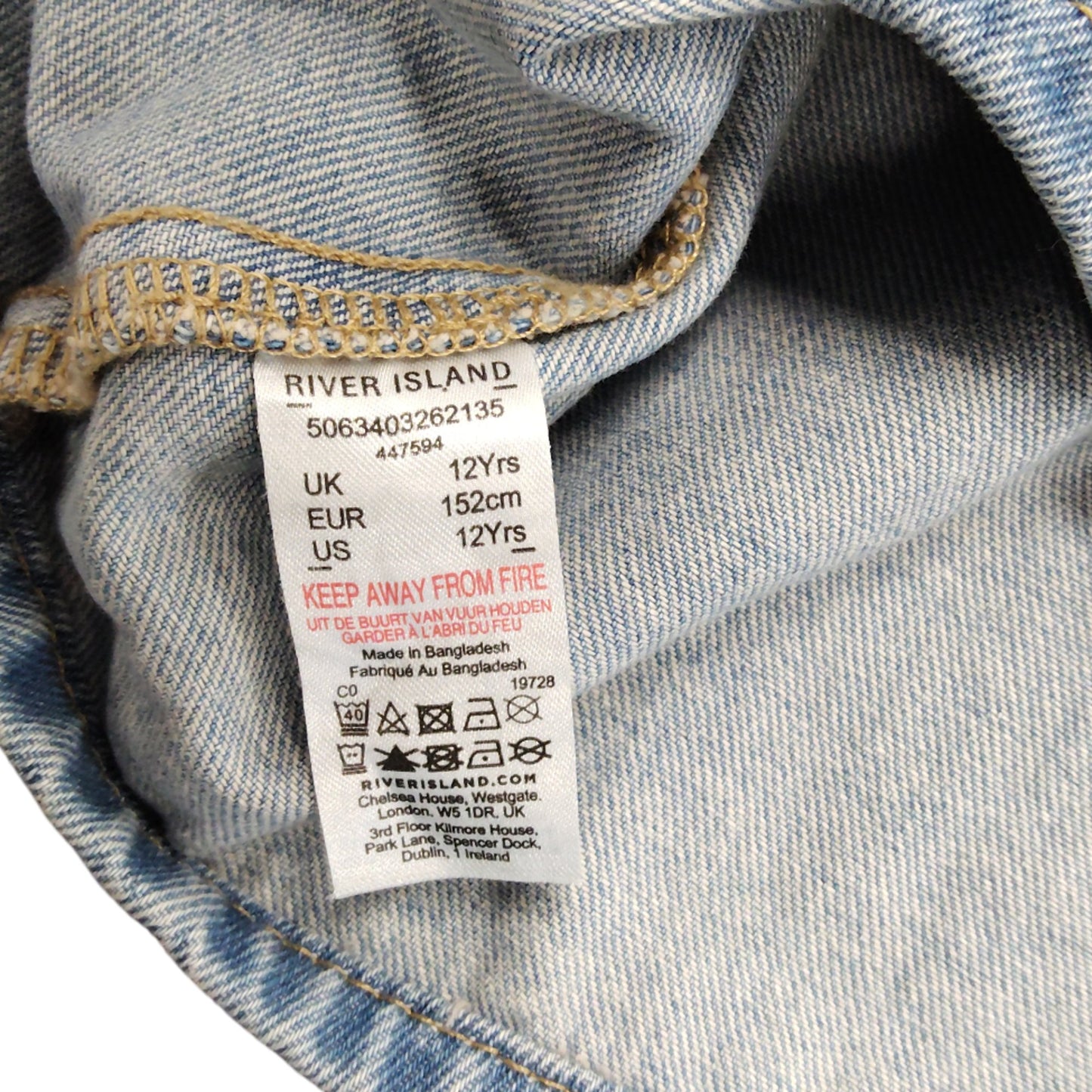 River Island Denim Tank Top 12YRS Women's Floral Embroidery Light Blue