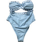 Women's Blue Cut Out One Piece Swimsuit Bathing Suit UK14