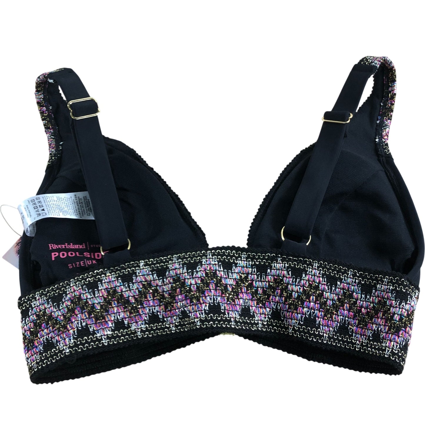 River Island Women's UK8 Swimwear Bikini Top Black Pink Patterned Detail