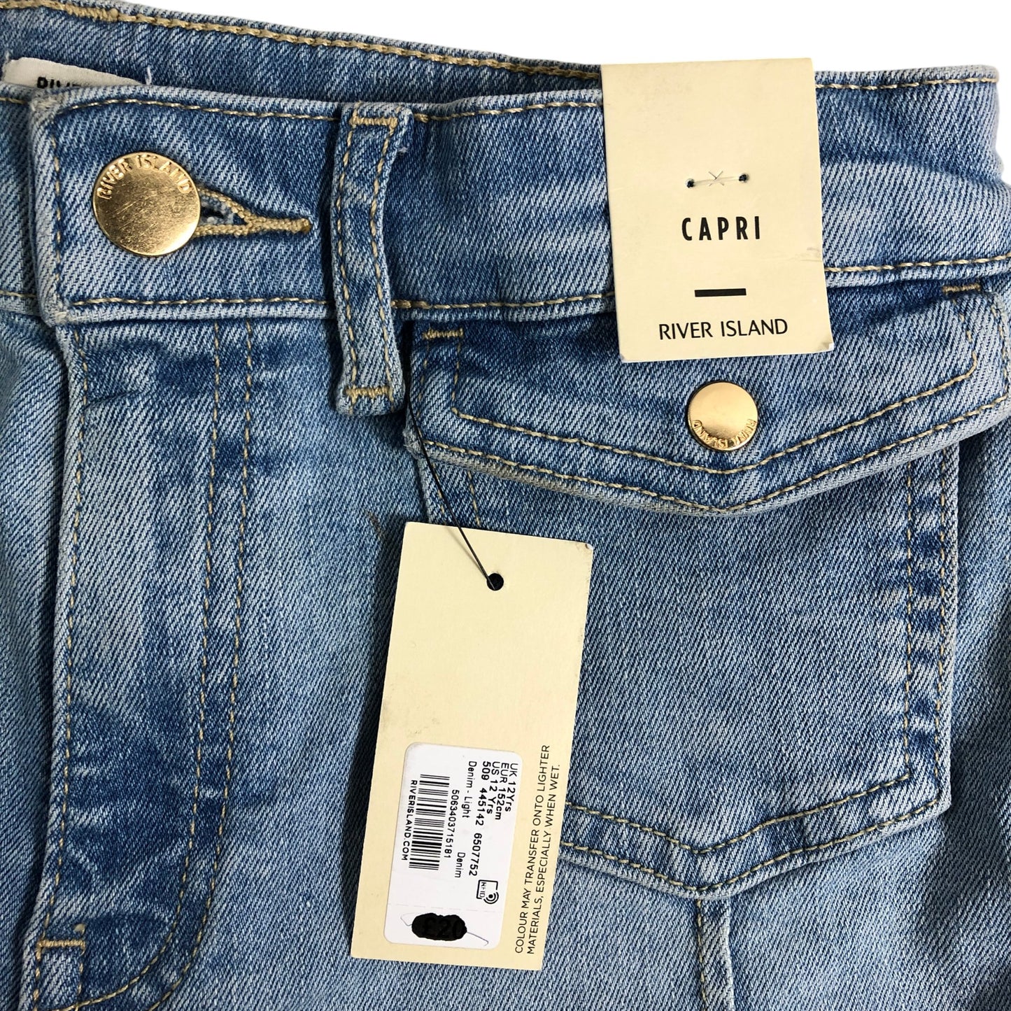 River Island Capri Jeans UK12 Girls Denim Light Wash Cropped Style