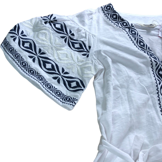 Branded White Embroidered Jersey Short Dress  - Size 12