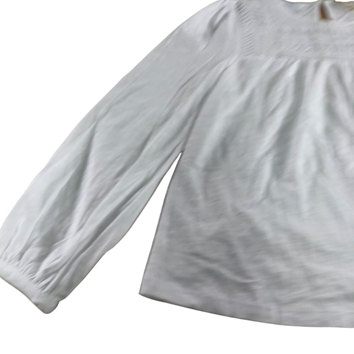 White Long Sleeve Blouse UK12 Women's Pleated Design Cotton Top