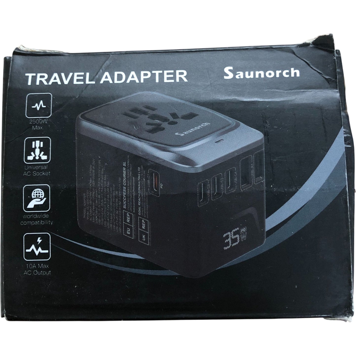 Saunorch Travel Adapter OL-220-PD35 Universal AC Socket USB Ports Worldwide