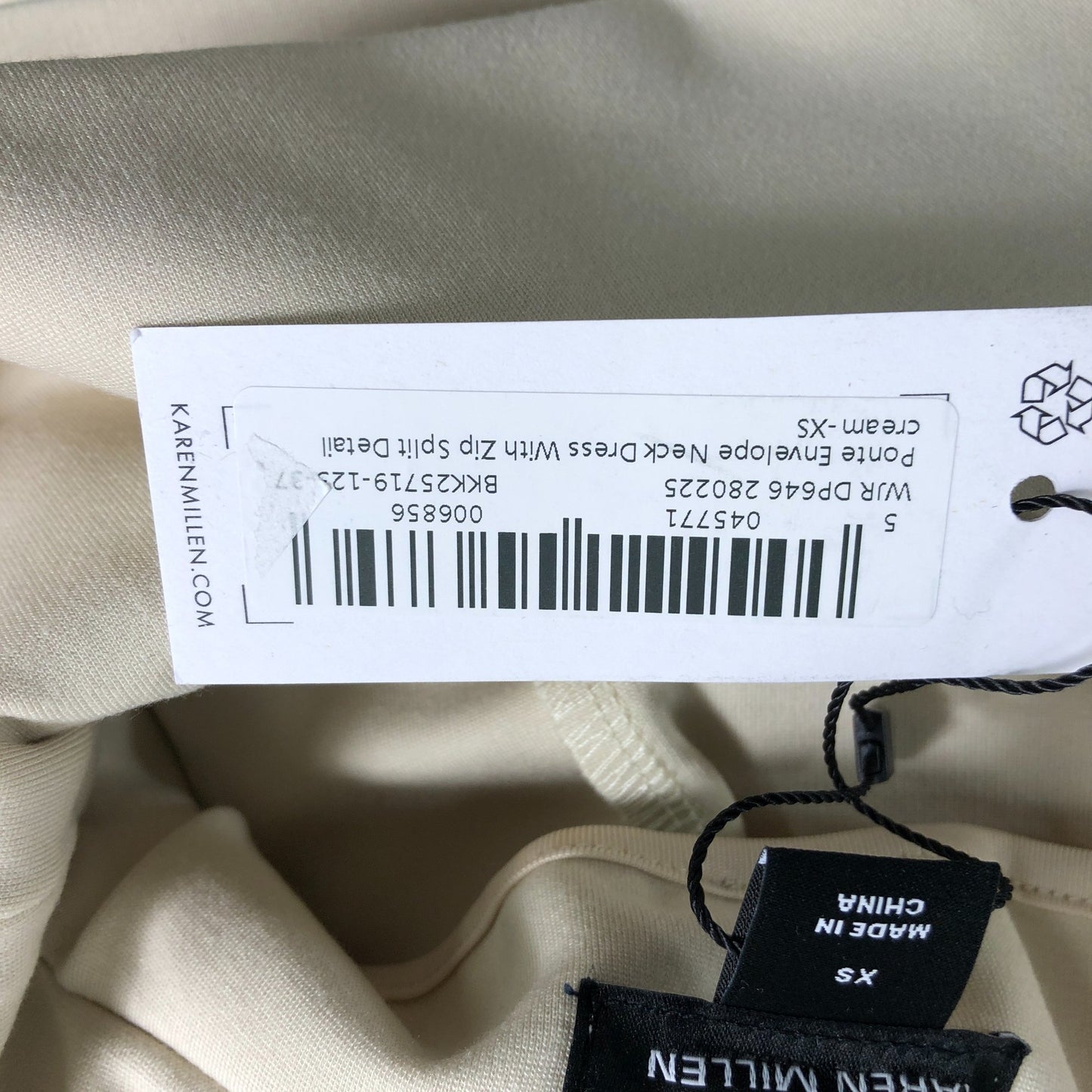 Karen Millen Cream Porté Evetage Neck Dress UK6 Women's Long Sleeve Zip Detail