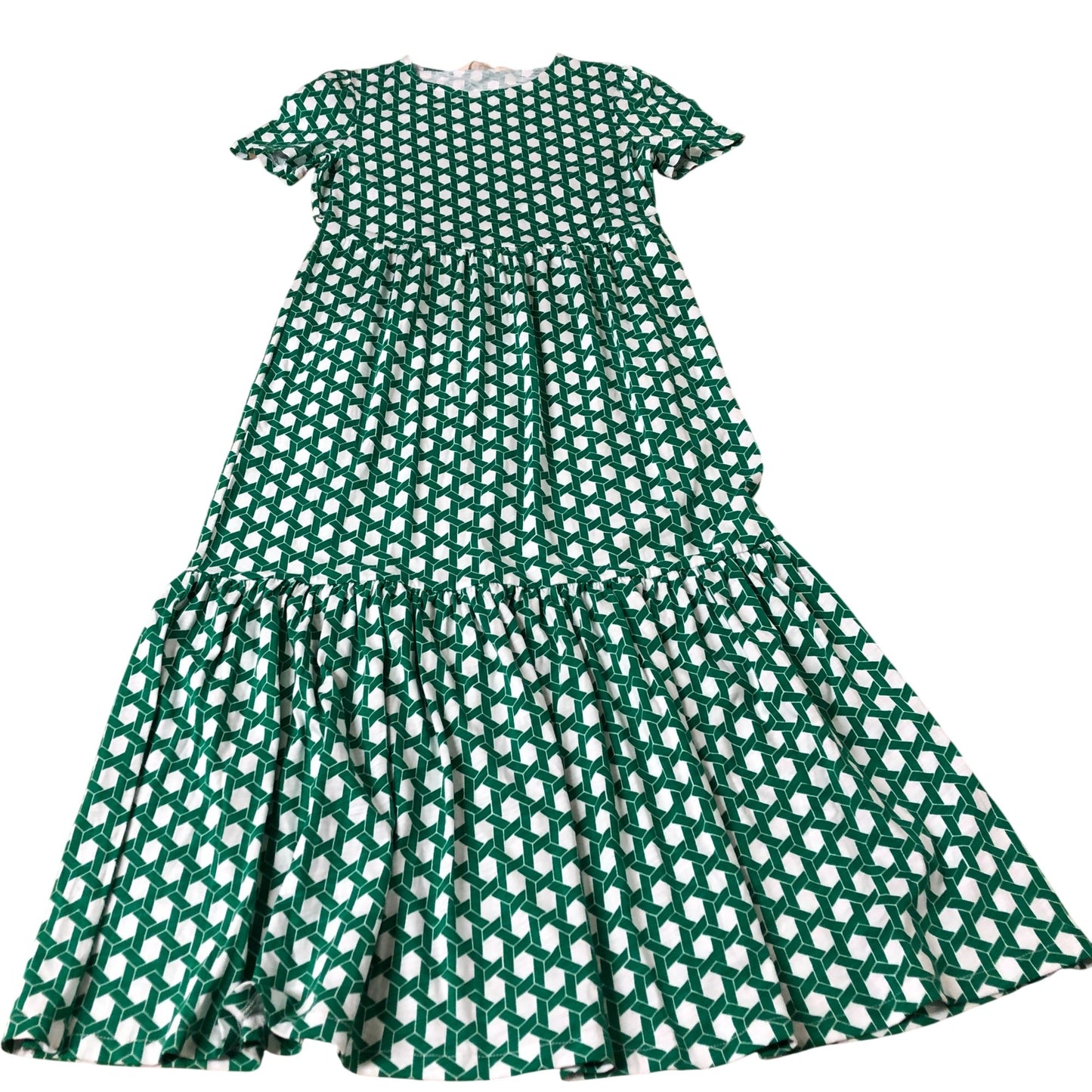 Green Patterned Midi Dress Women's Short Sleeve Tencel Mix UK 6