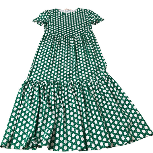 Green Patterned Midi Dress Women's Short Sleeve Tencel Mix UK 6