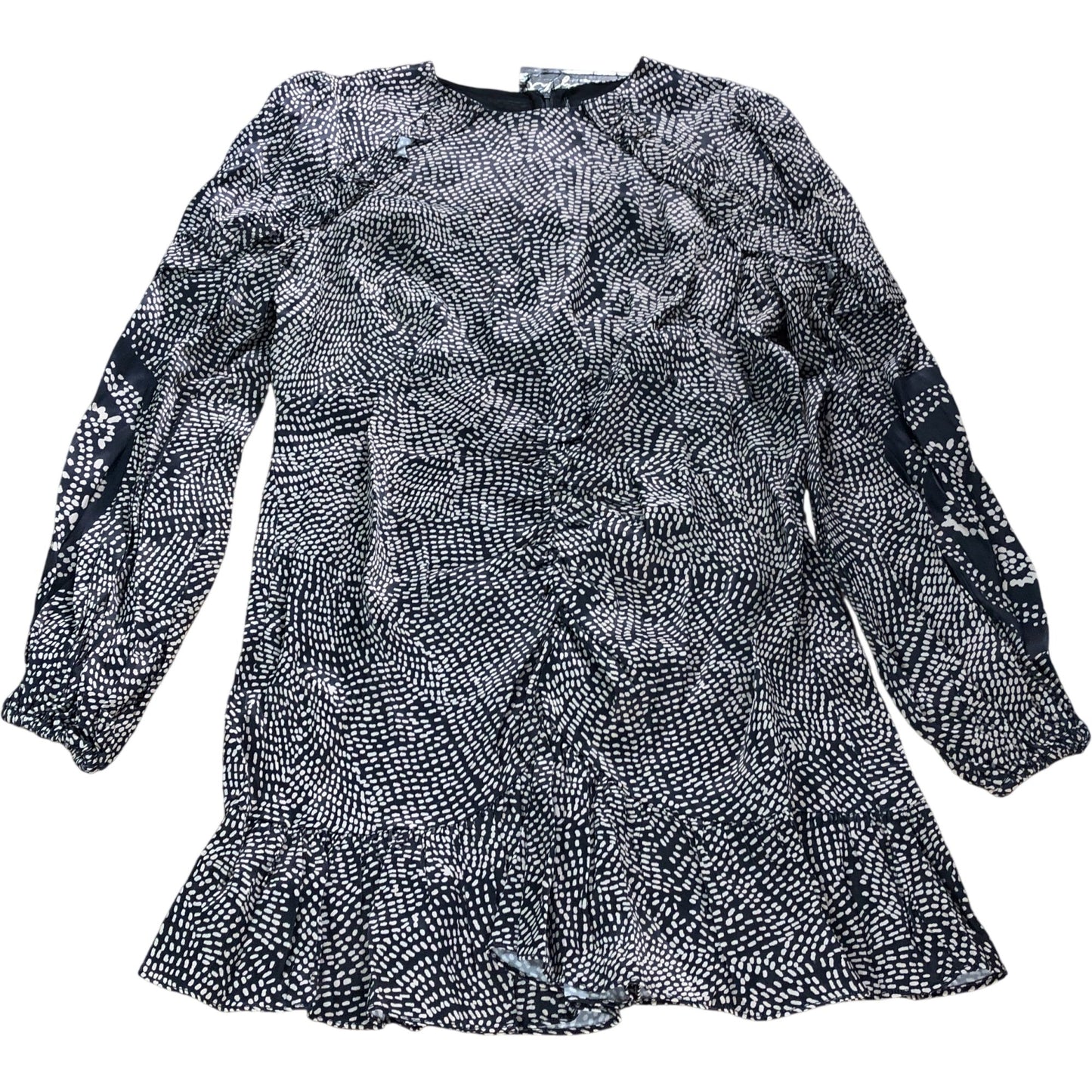 Branded Beige Print Ruched Mini Dress - Size 16