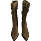 Isabelle Whipstitch Calf Boots Women's Tan Suede Pointed Heels
