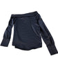 River Island Off Shoulder Blouse UK8 Women's Navy Satin Long Sleeve Top