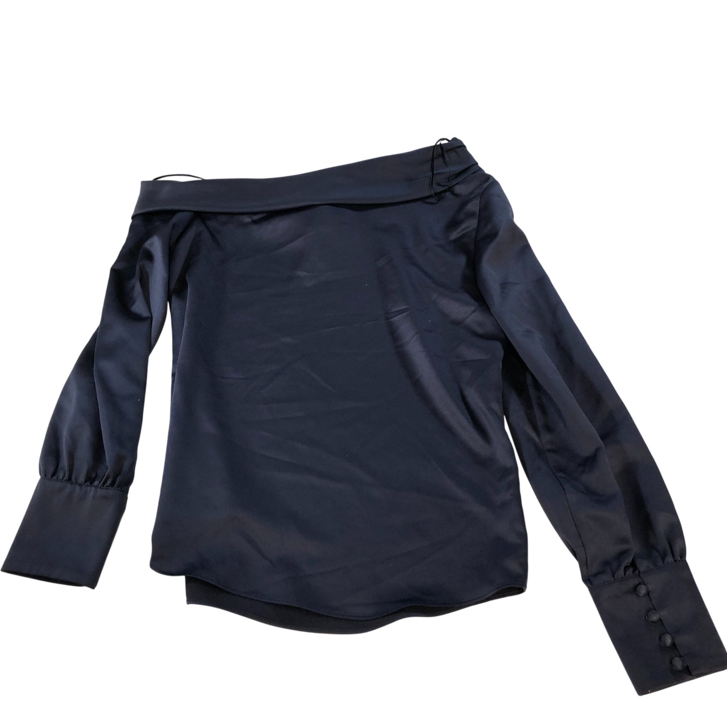 River Island Off Shoulder Blouse UK8 Women's Navy Satin Long Sleeve Top