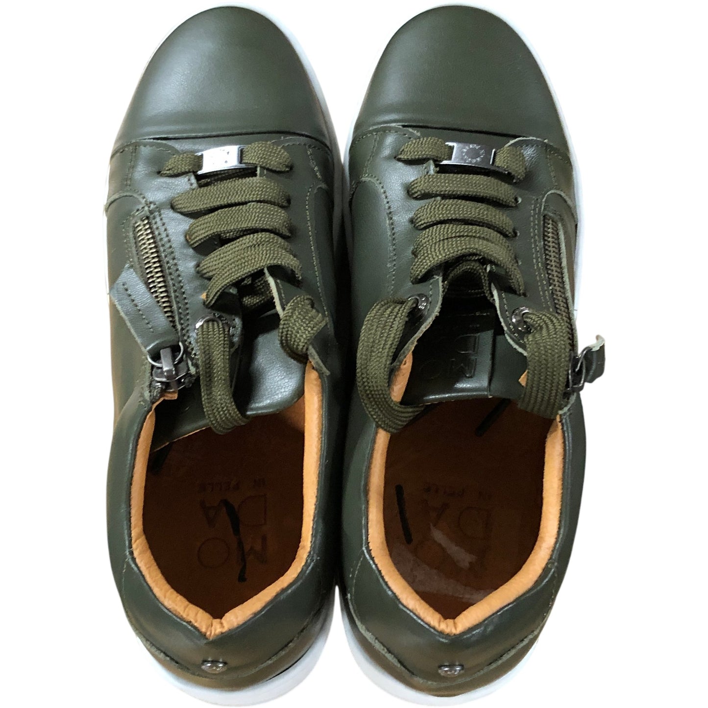 Moda Green Leather Trainers UK7 Women's Stylish Zip Detail Sneaker