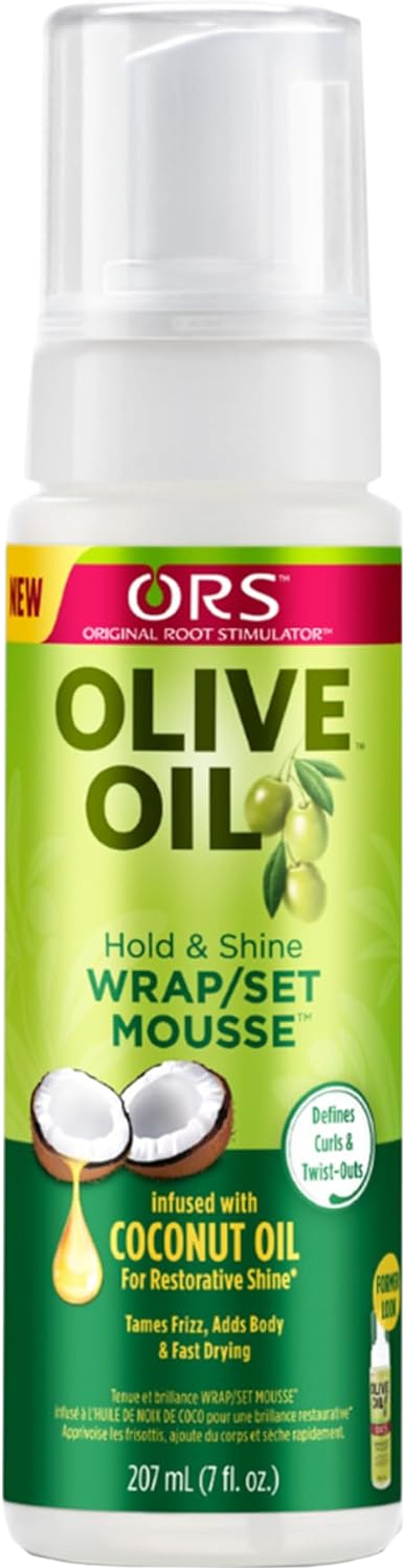 ORS Olive Oil Hold And Shine Wrap Set Mousse 207ml Tames Frizz Coconut Oil
