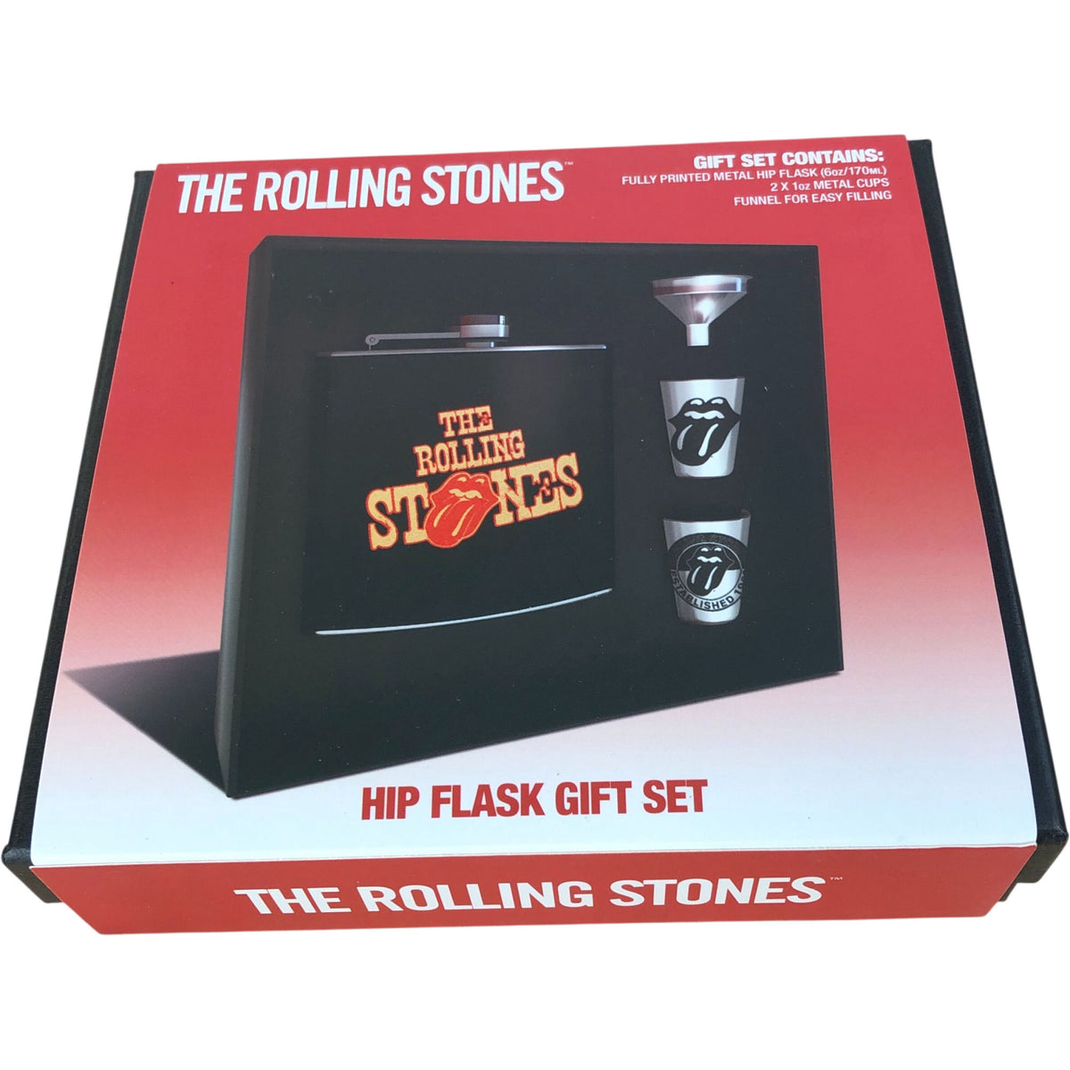 The Rolling Stones Tongue Hip Flask Set (2 Shot Cups & Funnel) Official Bravado