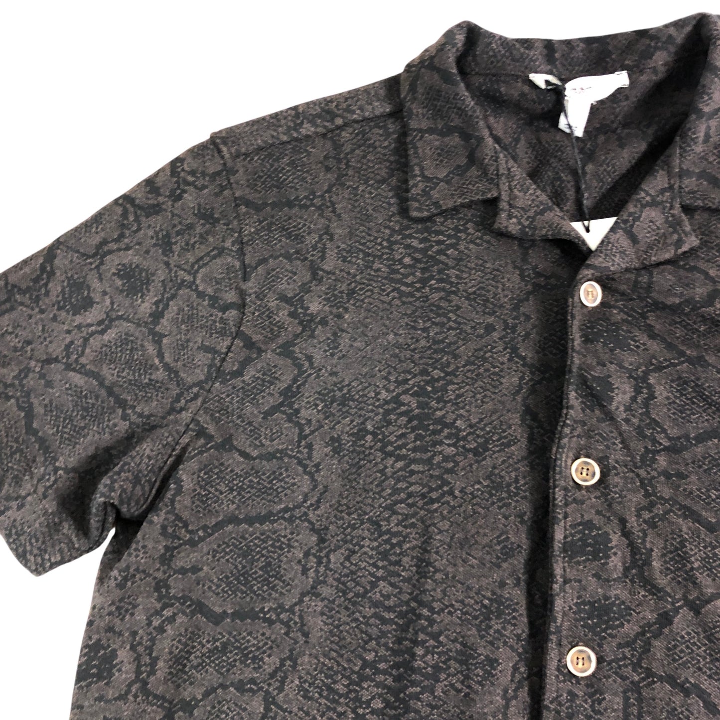 River Island Snakeskin Print Short Sleeve Shirt Size L Men's Black Casual Top