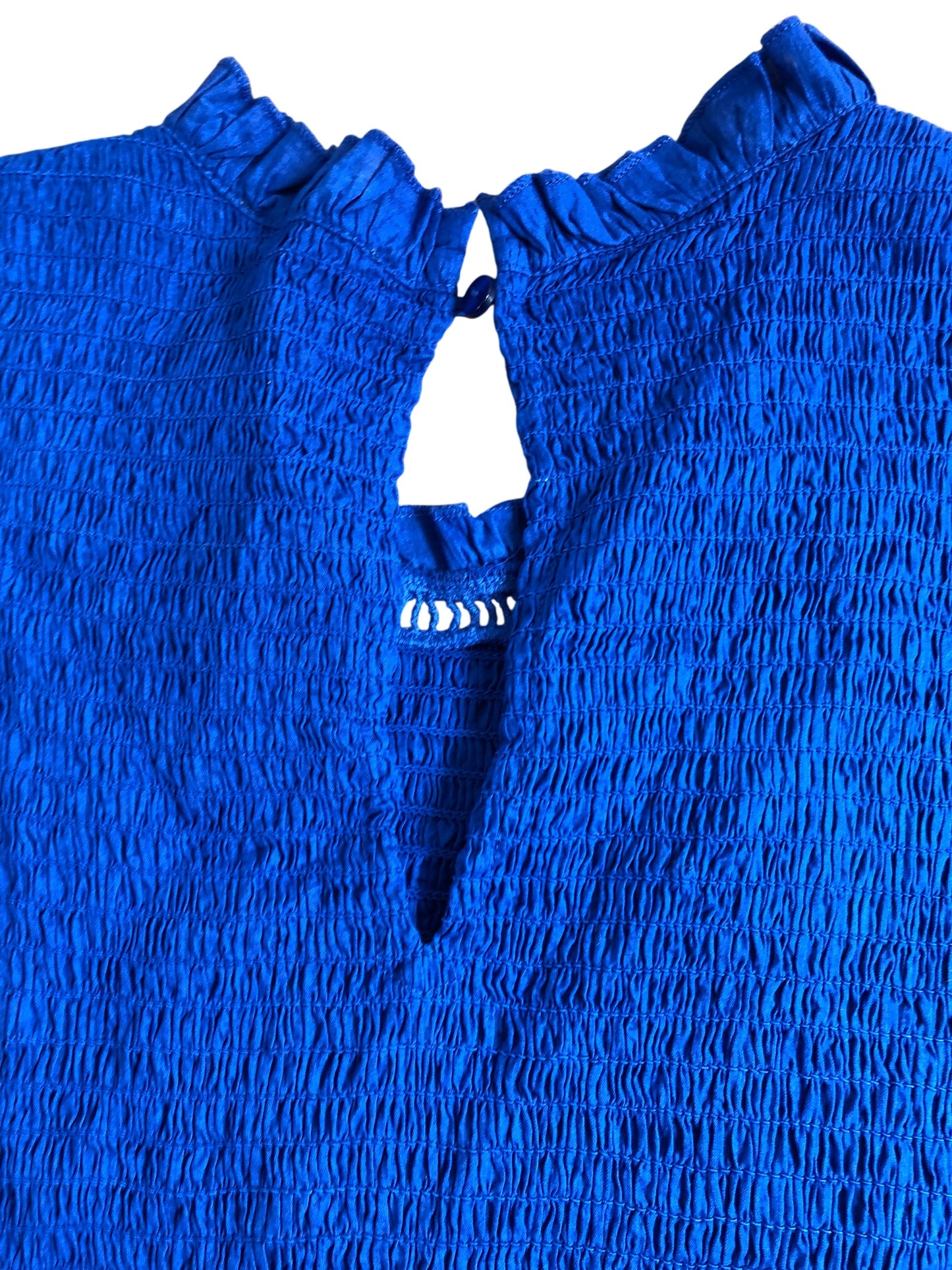 River Island Women’s UK14 Blue Smocked Top with Puff Sleeves and Ruffles