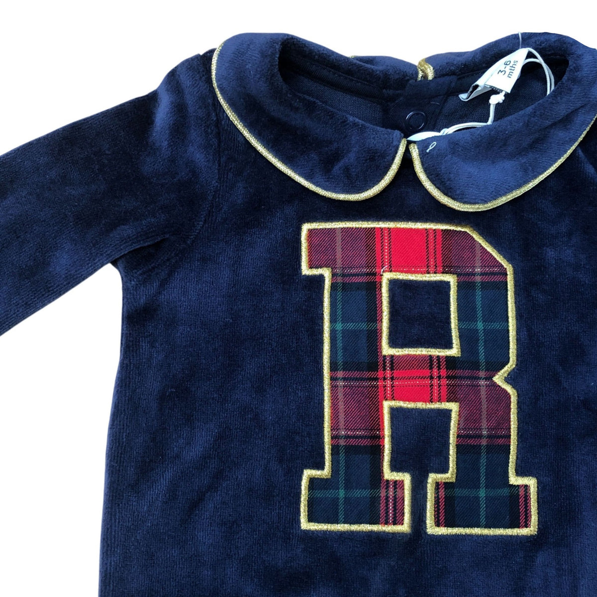 River Island Baby Navy Velvet Playsuit with Bear Hat