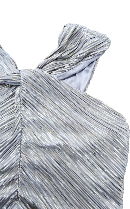 River Island Pleated Crop Top UK14 Women's Shiny Silver Festival Style