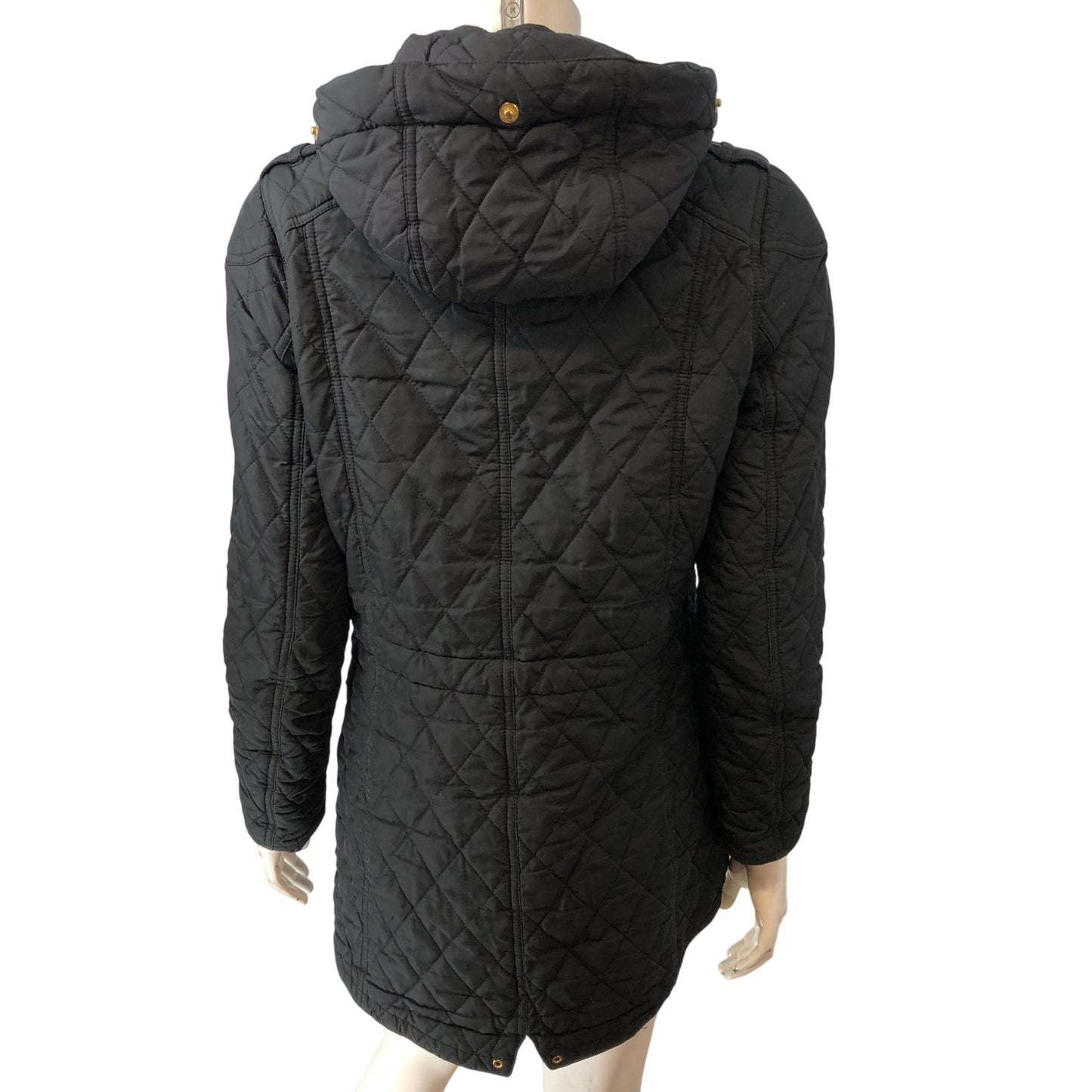 Barbour International Quilted Puffer Jacket UK10 Women's Black Hooded Outerwear