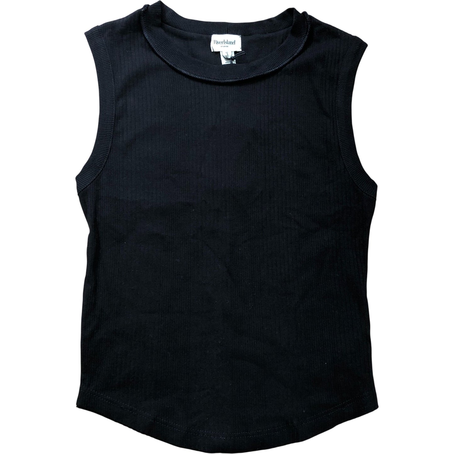 River Island Black Sleeveless Ribbed Top Size 8 Casual Stretchy Fashion