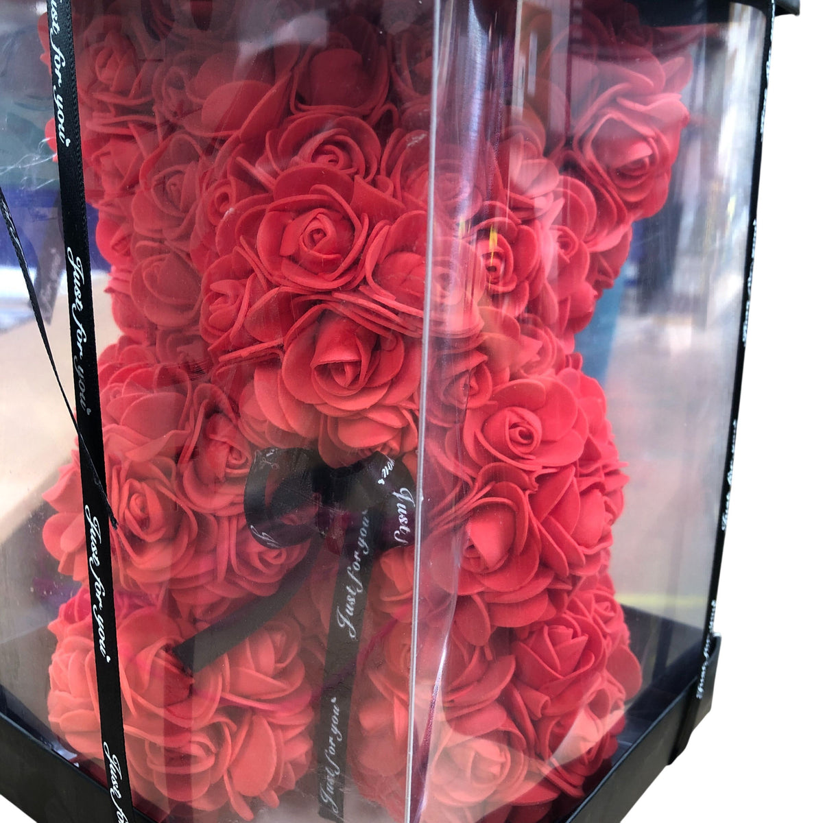 Rose Teddy Bear Gift Box Red Artificial Flowers Perfect For Gifting 9" Tall