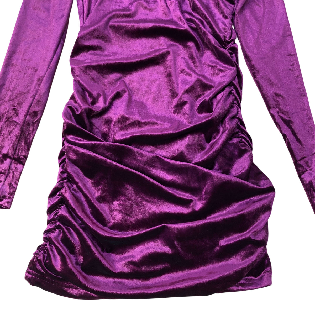 Long Sleeve Ruched Mini Dress UK 12 Women's Velvet Purple Party Wear