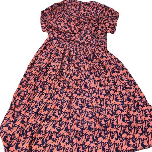 Viscose Dress Women's Size Unknown Floral Print Boho Style Orange Navy