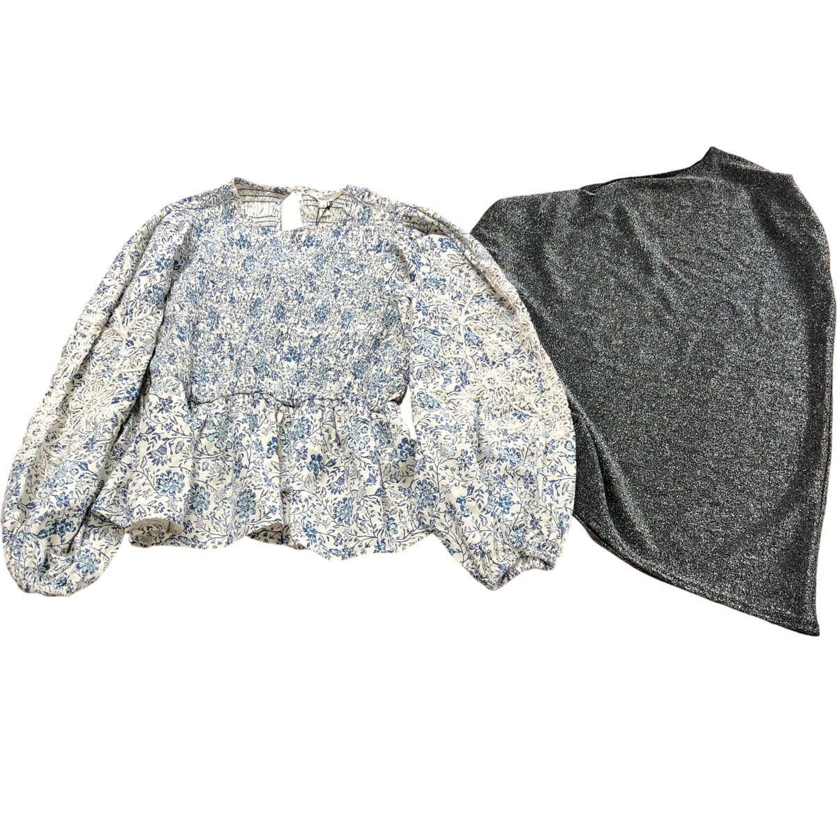 Rivers Island Relaxed Floral Blouse & Grey Glitter Asymmetric Top Size 8