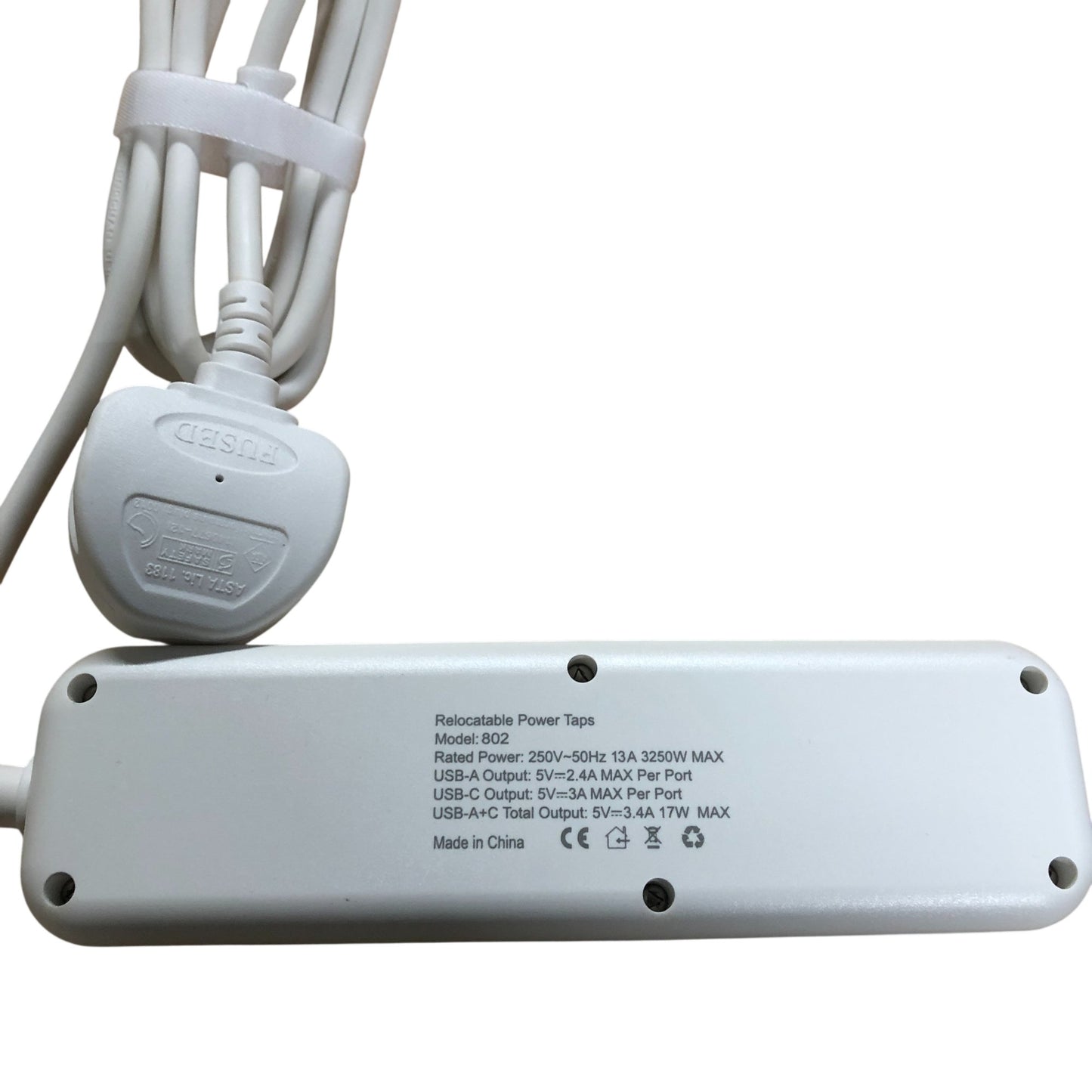 Etykir 802 Power Strip With USB Ports 3 Socket Relocatable Extension Lead