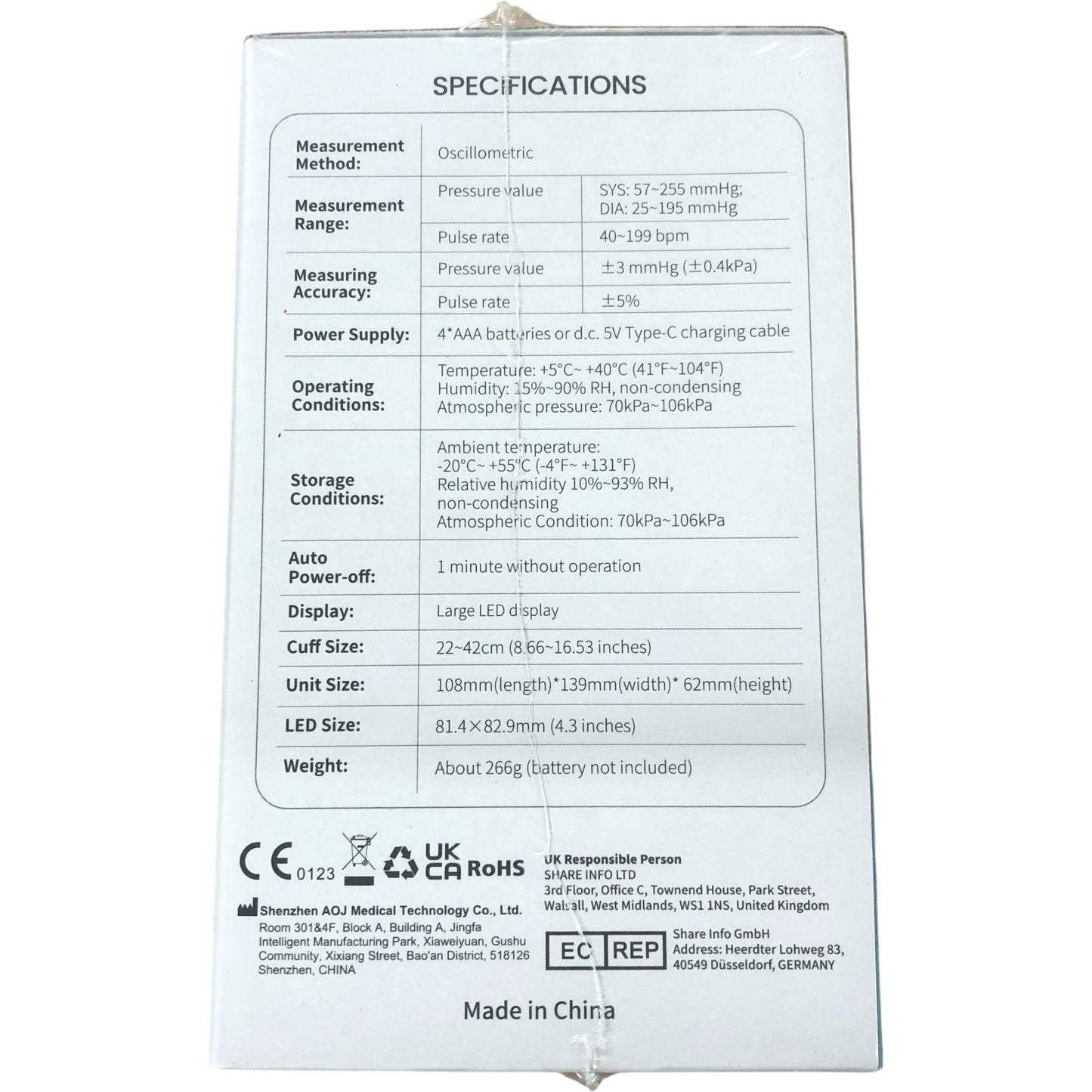 Jophy Arm Blood Pressure Monitor AOJ-30C Easy To Read Large Screen Display