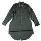 Satin Look Side Split Long Shirt Khaki Long Sleeve Embroidered Flora XS