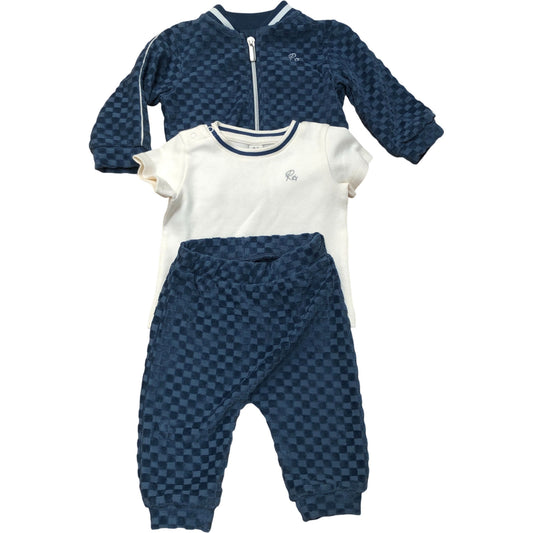 River Island Outfit Set 0-3 Months Zip Jacket T-Shirt Joggers Blue Check