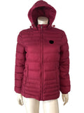 Branded Puffer Jacket Women's Hooded Burgundy Quilted Size 10