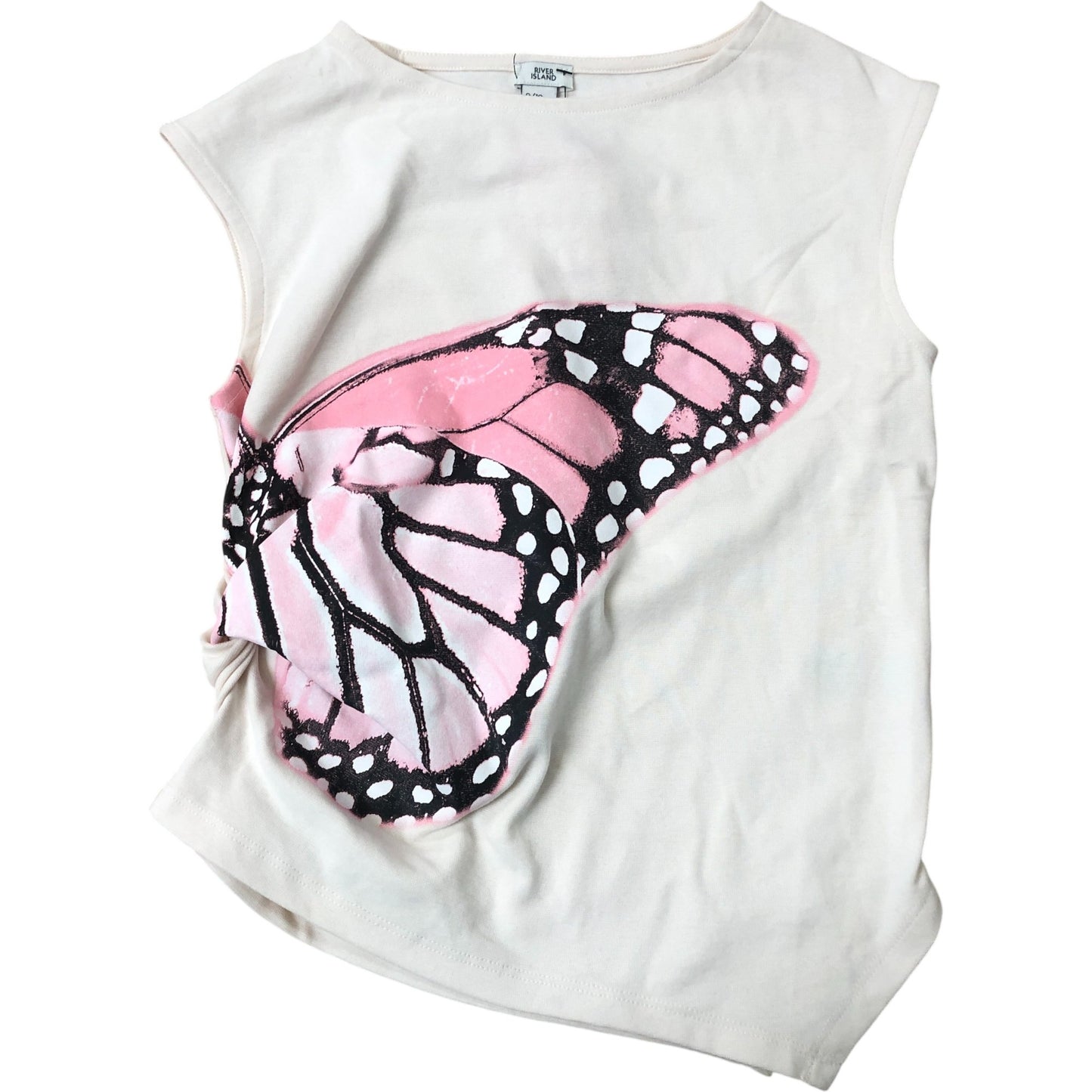 River Island Butterfly Print Top UK9-10 Years Girls Sleeveless Cream Cotton