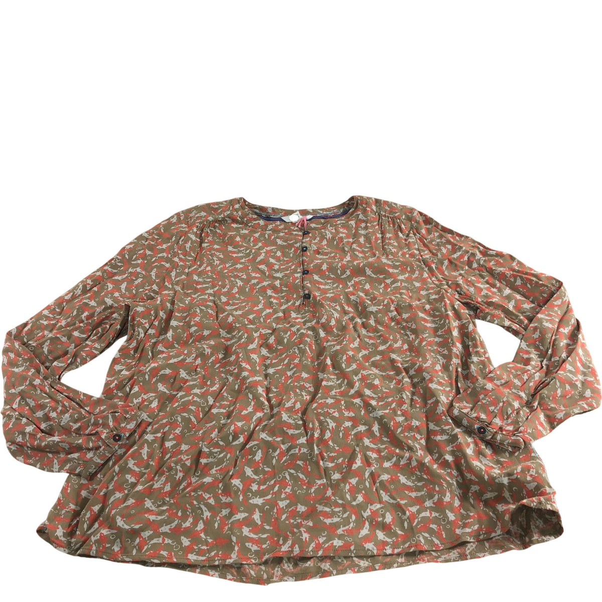 Mila Top UK14 Women's Long Sleeve Tan Multi Pattern