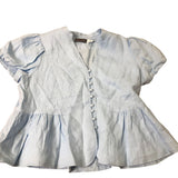 Short Sleeve Peplum Blouse Women's Light Blue Linen Button-Up Medium