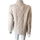 SAOL Ladies Side Zip Cardigan Merino Wool Beige Cable Knit Medium